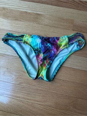 Luli Fama Multicolor Strappy Side Bikini Bottom - Blue, Green, Yellow, Pink